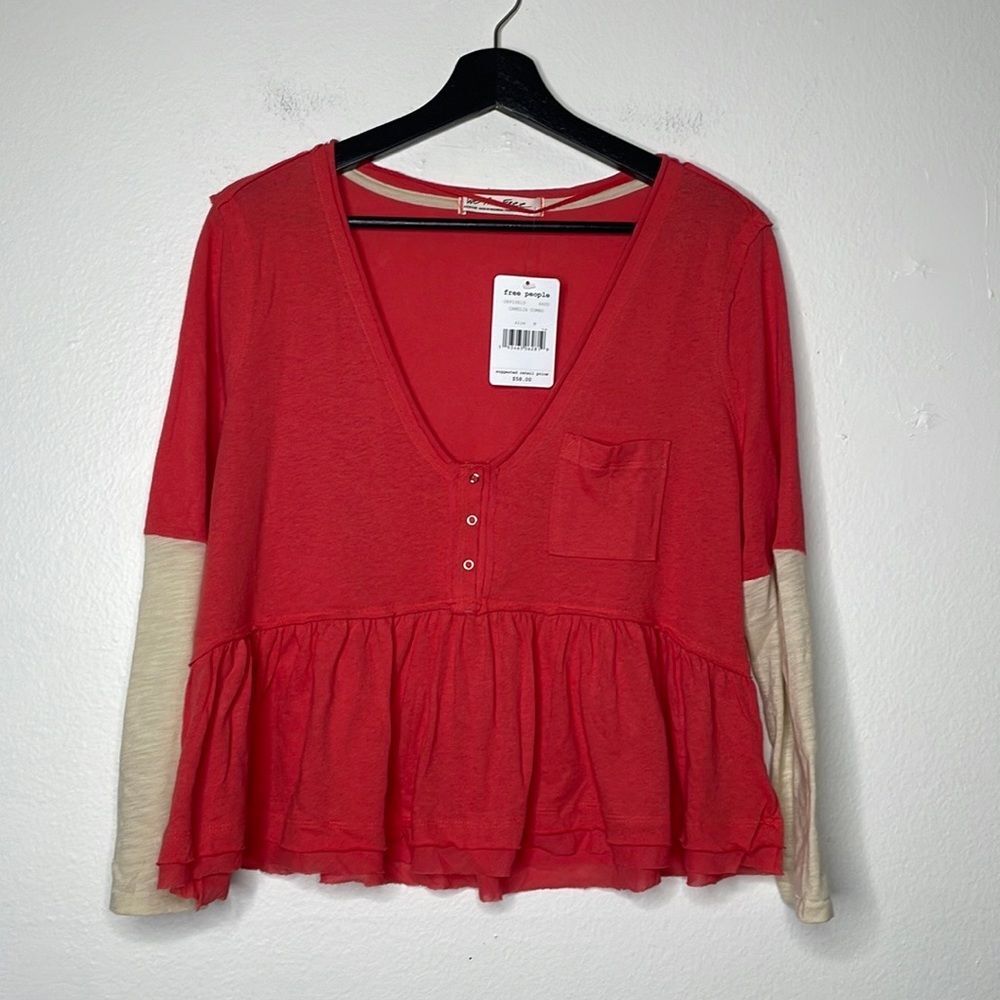 Free People Womens Size Medium Heart of Mine Colorblock Cotton Top - Picture 4 of 12